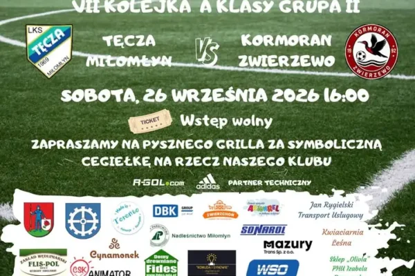 Tęcza Miłomłyn kontra Kormoran Zwierzewo – VII kolejka A klasy już w sobotę