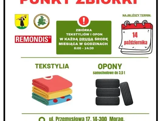 Morąg: punkt zbiórki tekstyliów i opon – 14 października