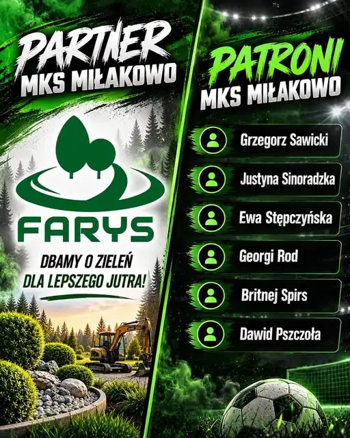 MKS Miłakowo dziękuje partnerowi i patronom za wsparcie klubu