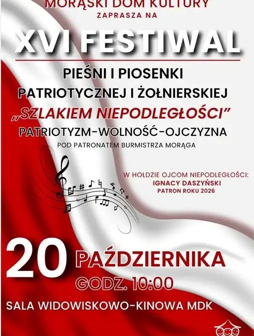 XVI Festiwal Pieśni i Piosenki Patriotycznej „Szlakiem Niepodległości” w Morągu – 20 października 2026