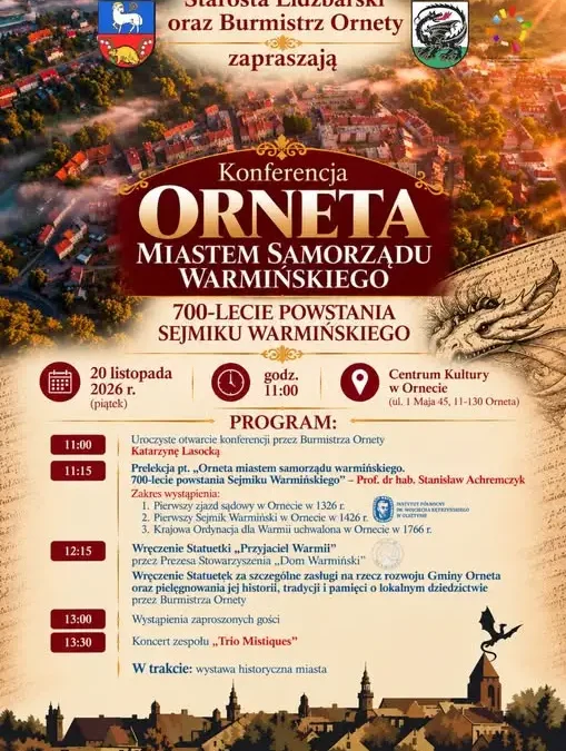 Orneta świętuje 700-lecie Sejmiku Warmińskiego – konferencja i statuetki