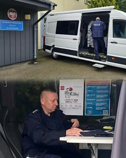 Mobilny Punkt Pomocy Ofiarom Przestępstw przed komendą w Ostródzie