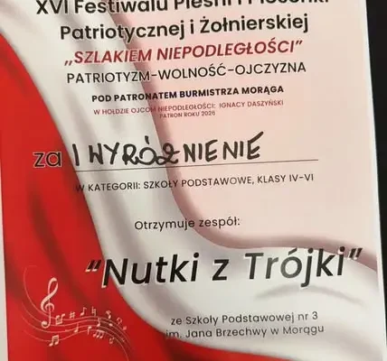 Sukces uczniów z Morąga na XVI Festiwalu Pieśni Patriotycznej