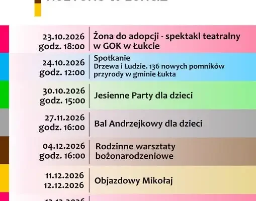 Kalendarz wydarzeń GOK w Łukcie: teatr, warsztaty, jarmark i koncert kolęd