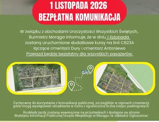 Wszystkich Świętych w Morągu: darmowa komunikacja i zmiany w ruchu