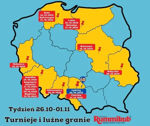 Rummikub w całej Polsce: turnieje i luźne granie w tygodniu 26.10–01.11.2026