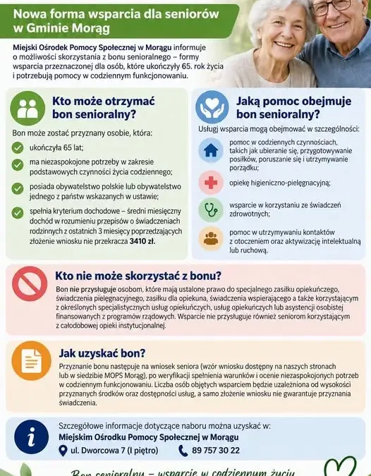 Bon senioralny w Gminie Morąg – nowa forma wsparcia dla osób 65+