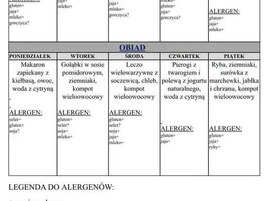 Jadłospis szkolny w Mostkowie na ostatni tydzień października