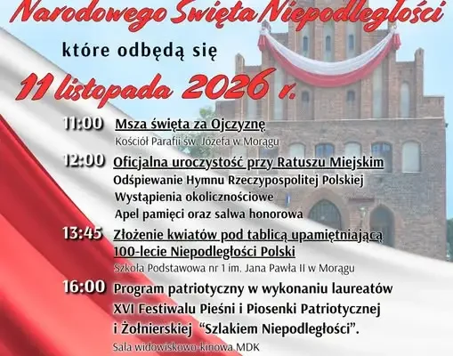 Morąg zaprasza na obchody 11 Listopada – program i koncerty